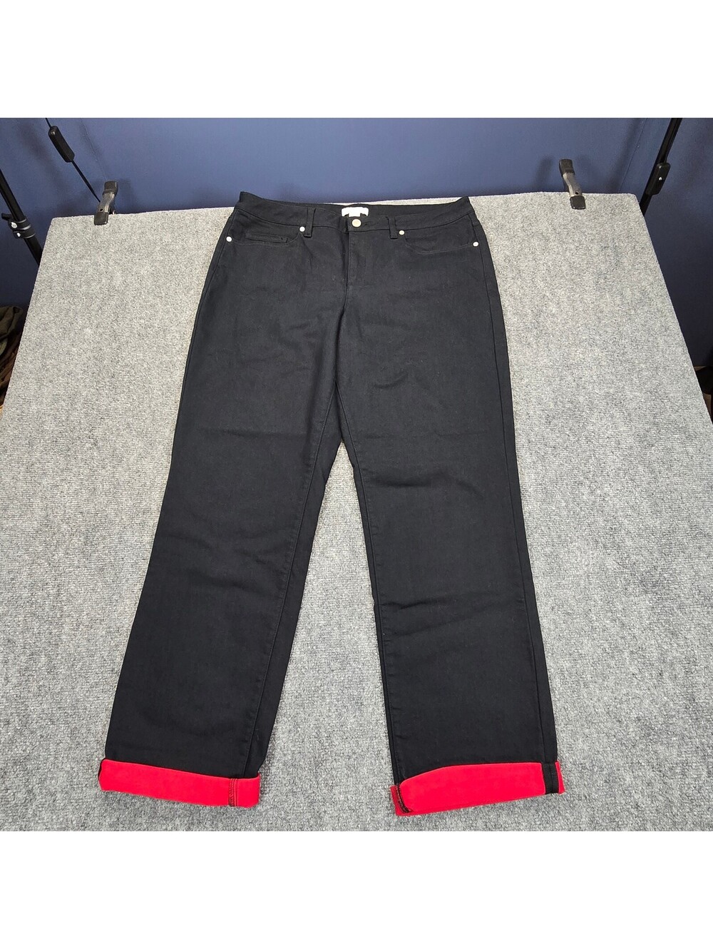 Coldwater Creek Fleece Lined Jeans Women's 16 Black Red Lining